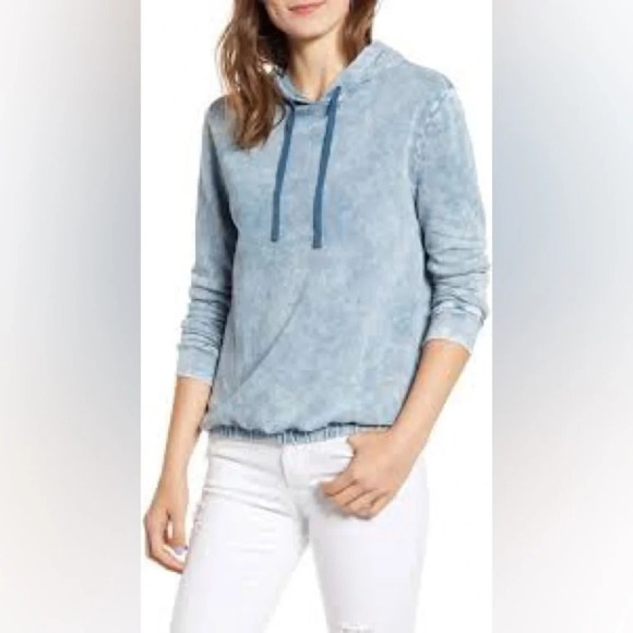 Nordstrom BP Women’s Stonewashed Elastic Hem Drawstring Hoodie in Blue Size 1X - Picture 4 of 9